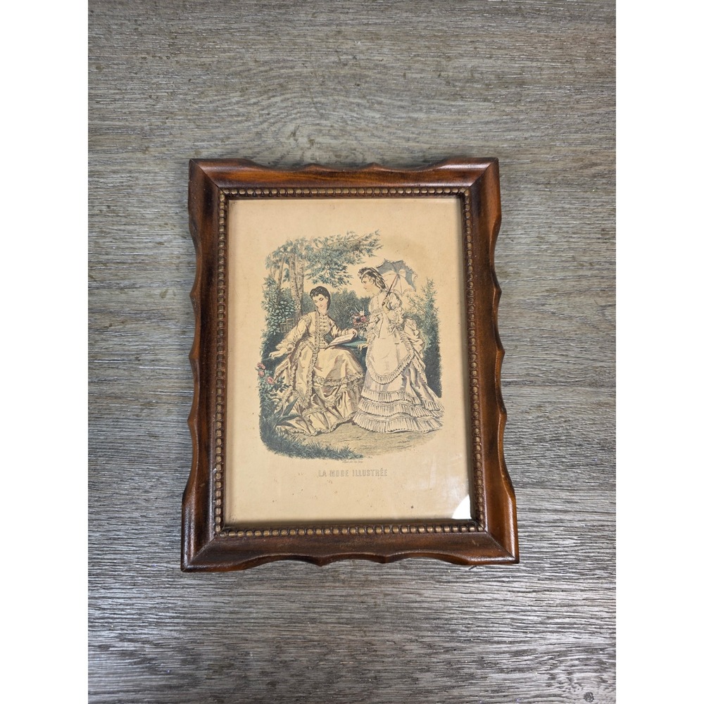Vintage Framed La Mode Ilustree French Fashion Print Victorian Ladies